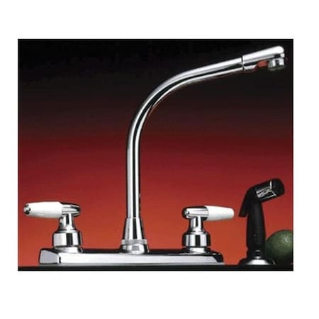 Ldr Industries LDR 013 3900CP Chrome & White 2 Handle Kitchen Faucet with High-Rise Sprayer 013 3900CP